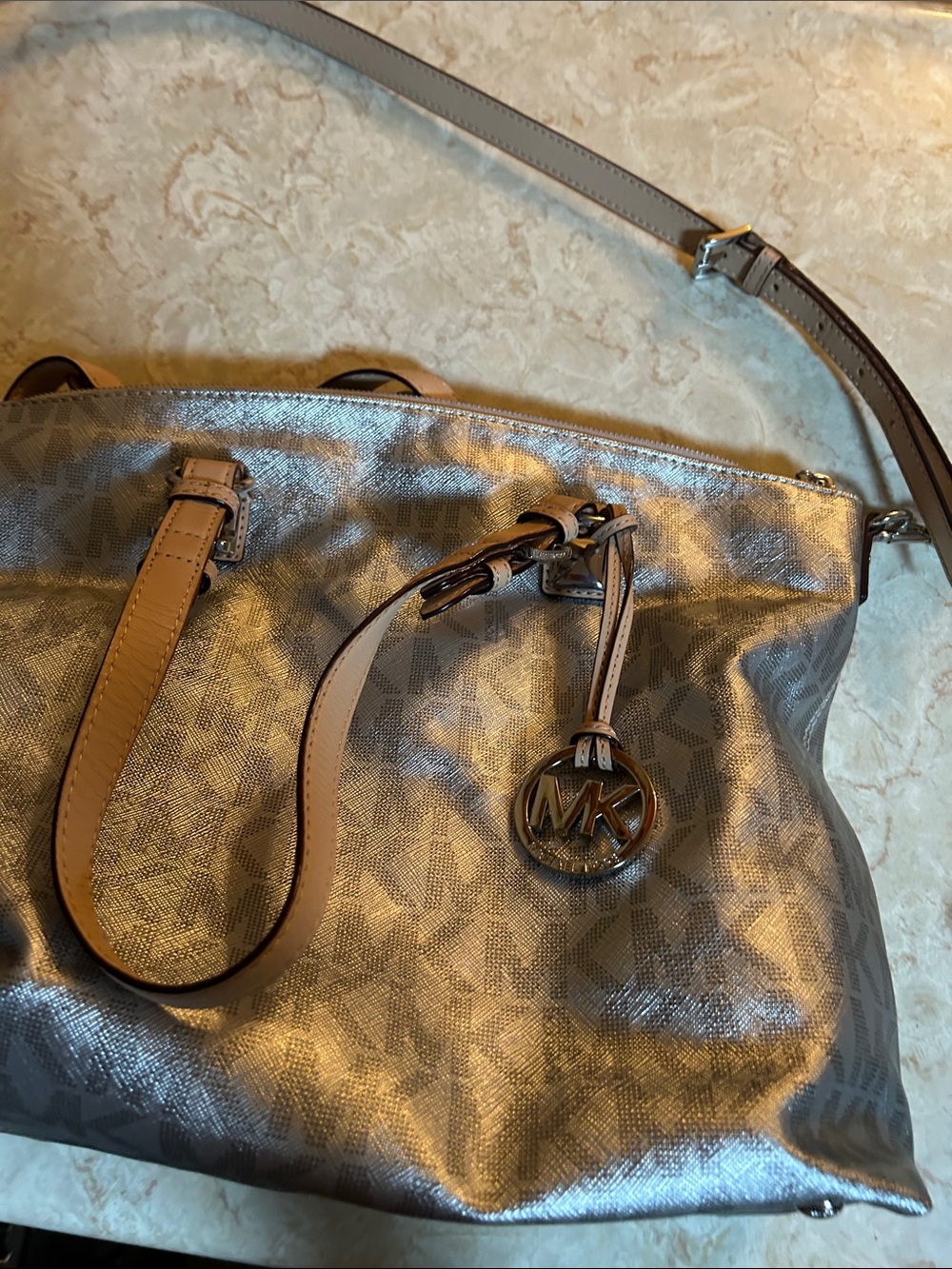 MICHAEL Michael Kors Metallic Gold-Tan Signature Logo Shoulder Bag